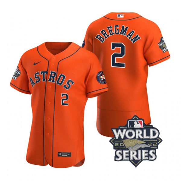 Astros 2 Alex Bregman Orange Nike 2022 World Series Flexbase Jersey->houston astros->MLB Jersey